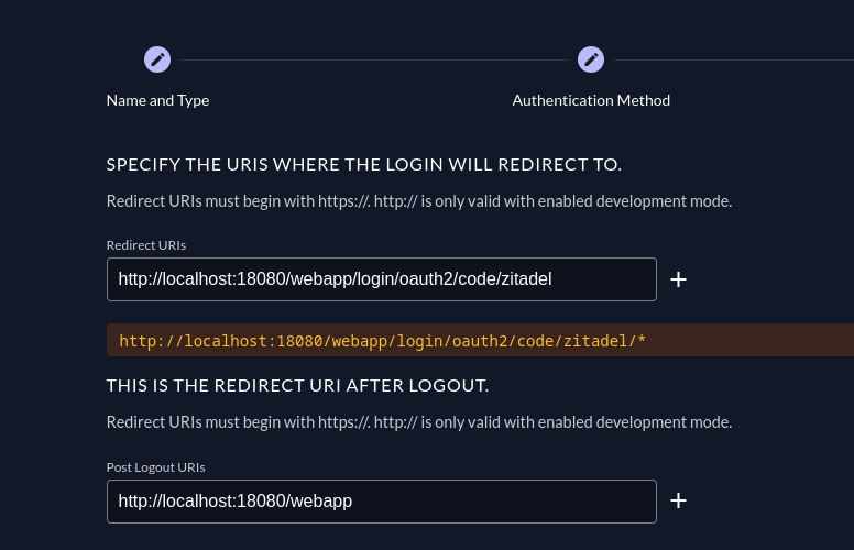 Redirect URI configuration