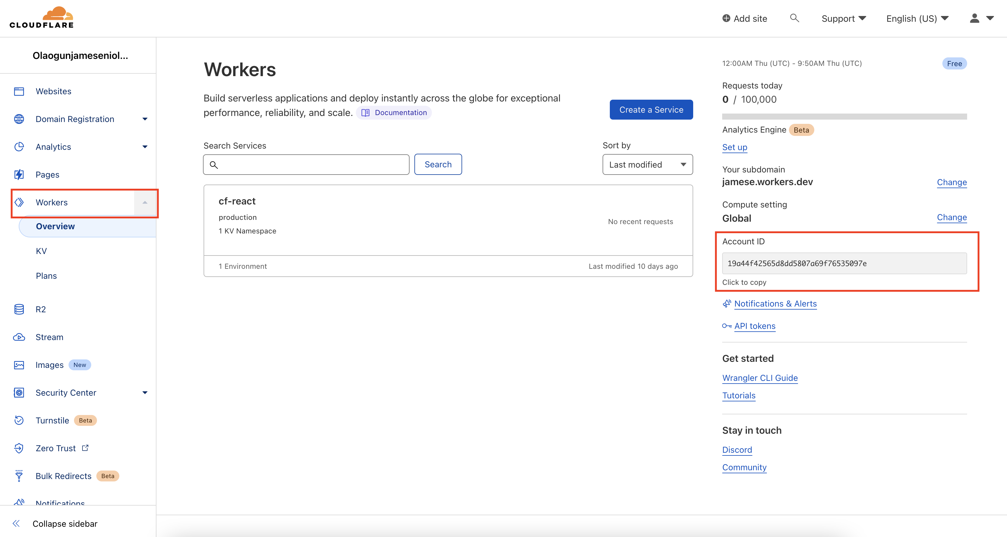 Cloudflare Workers Account ID