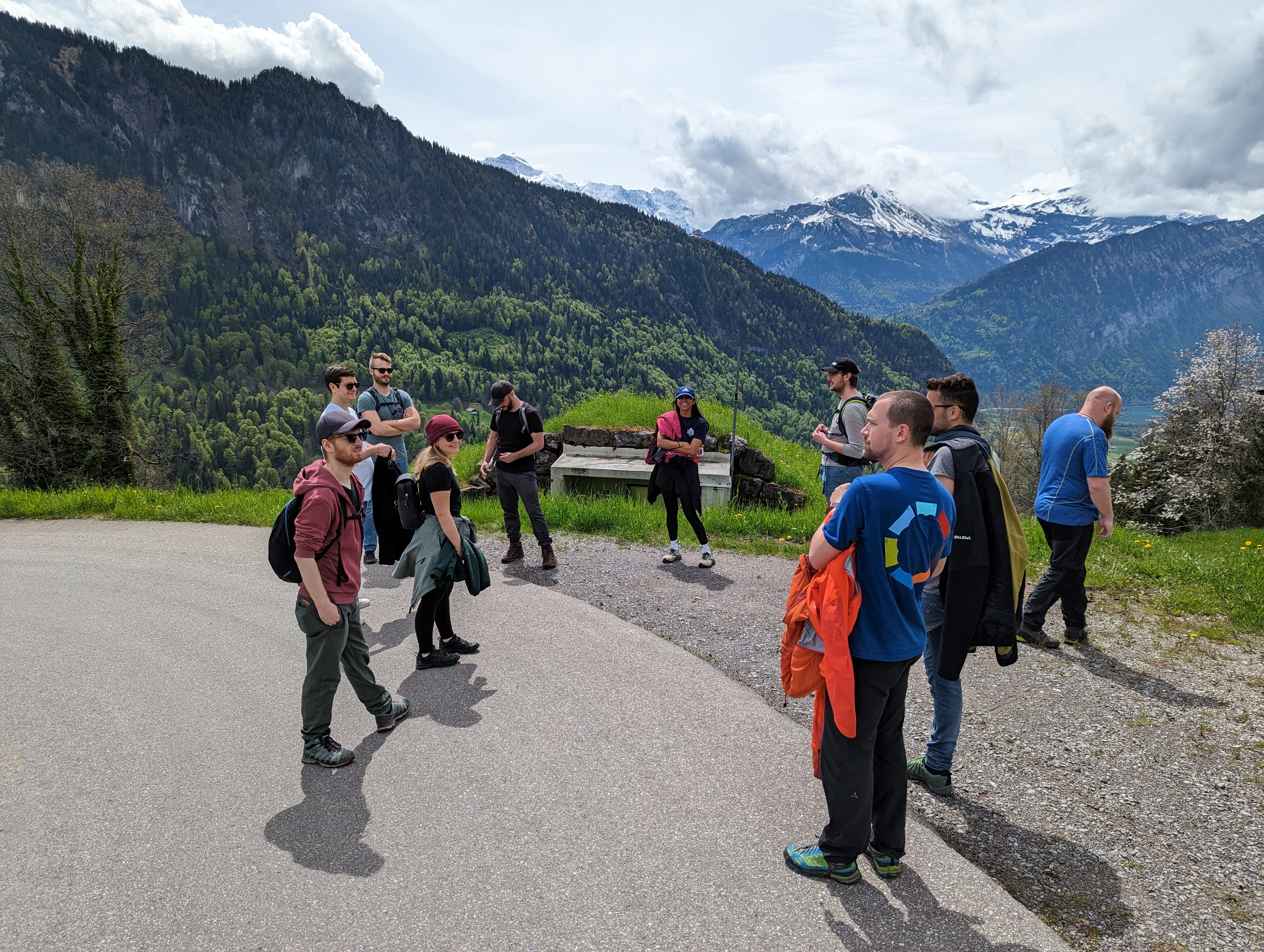 The team on a hike.