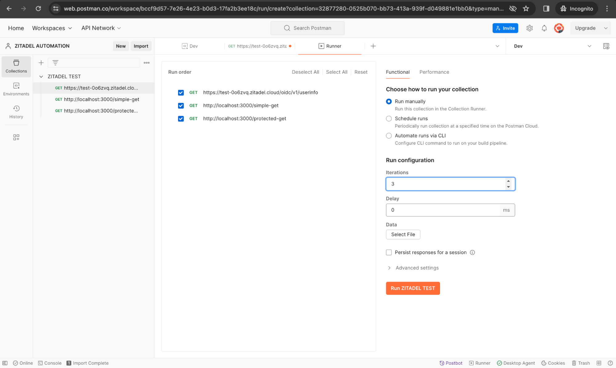 Testing token introspection in ZITADEL with Postman