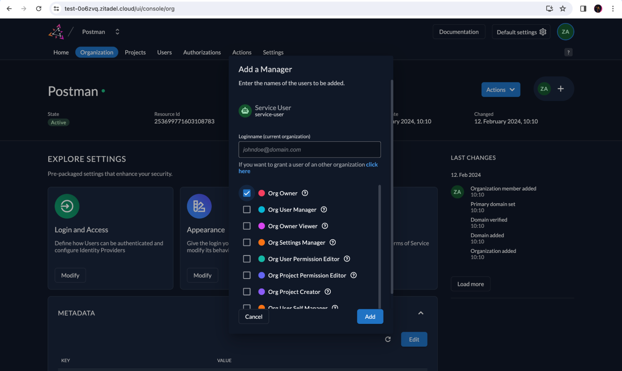 Testing management APIs in ZITADEL with Postman