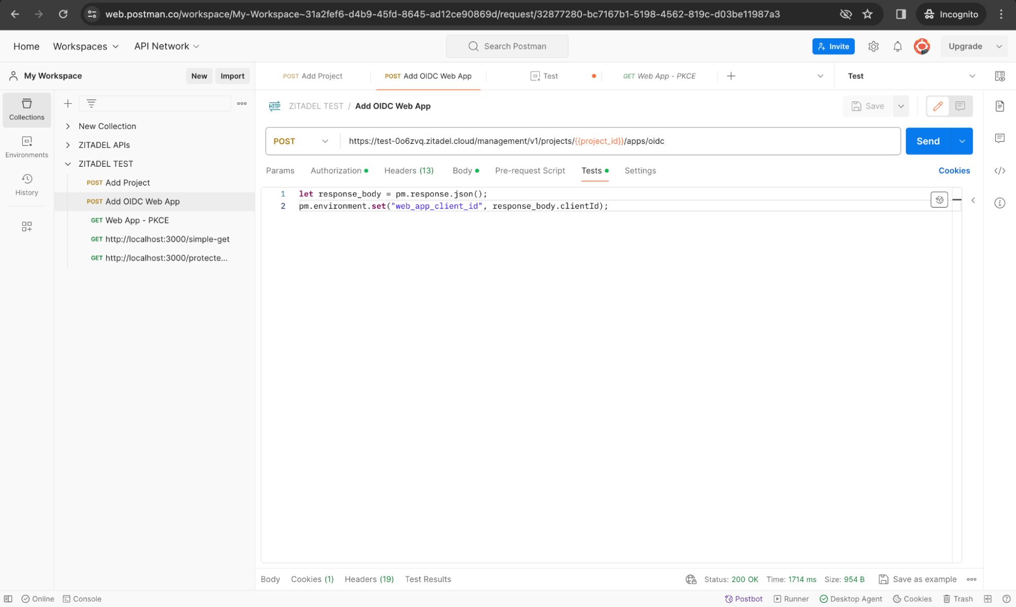 Testing management APIs in ZITADEL with Postman