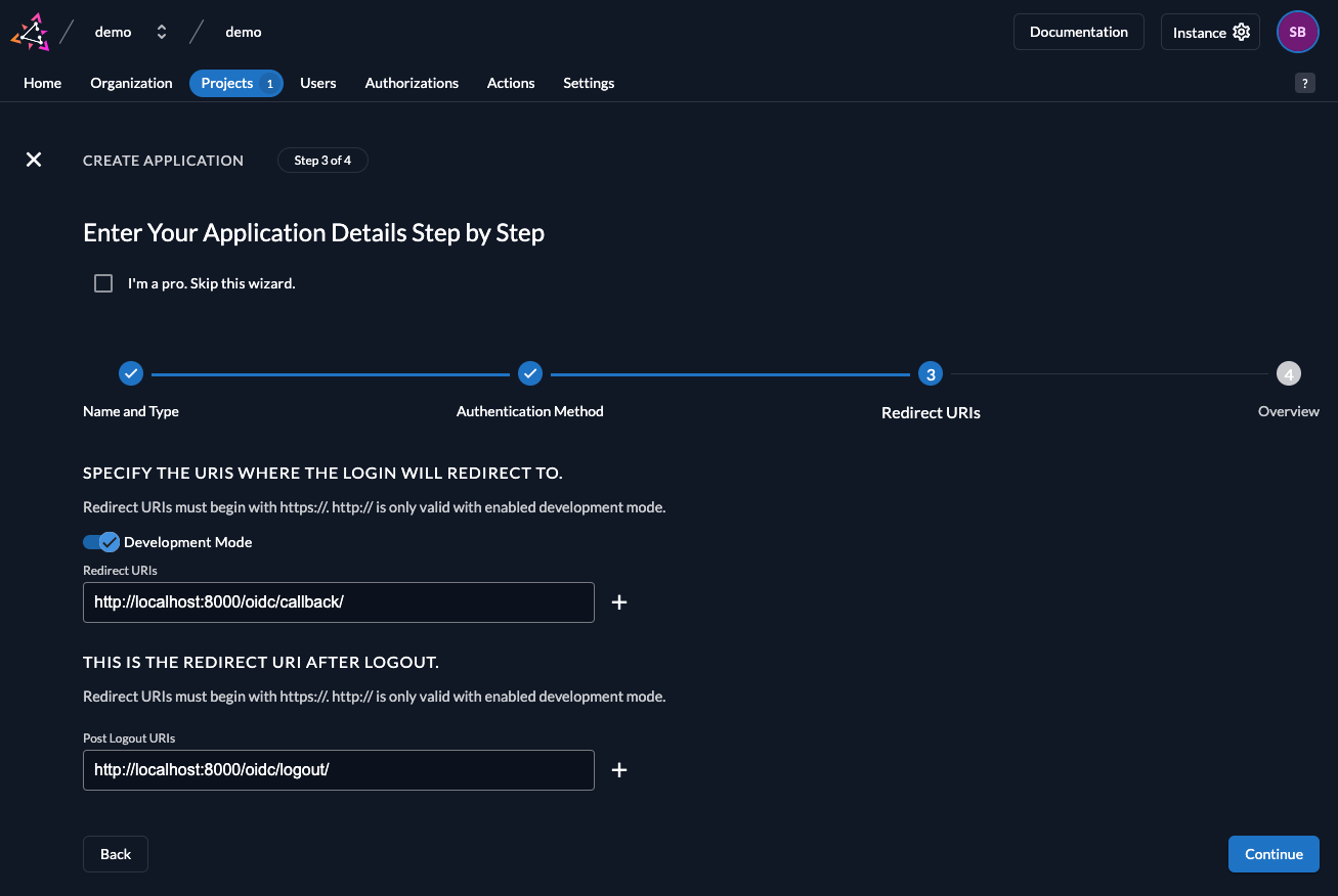 Configure app redirects console